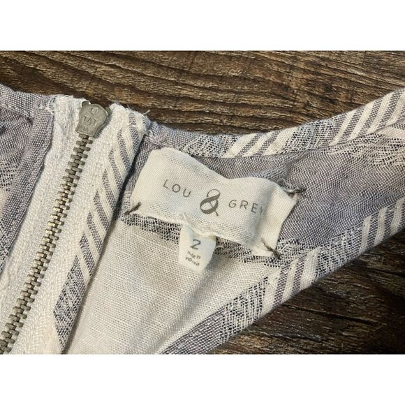 Lou & Grey Striped Sleeveless Linen Racerback Casual Mini Dress Jumper Size 2 - Picture 2 of 8